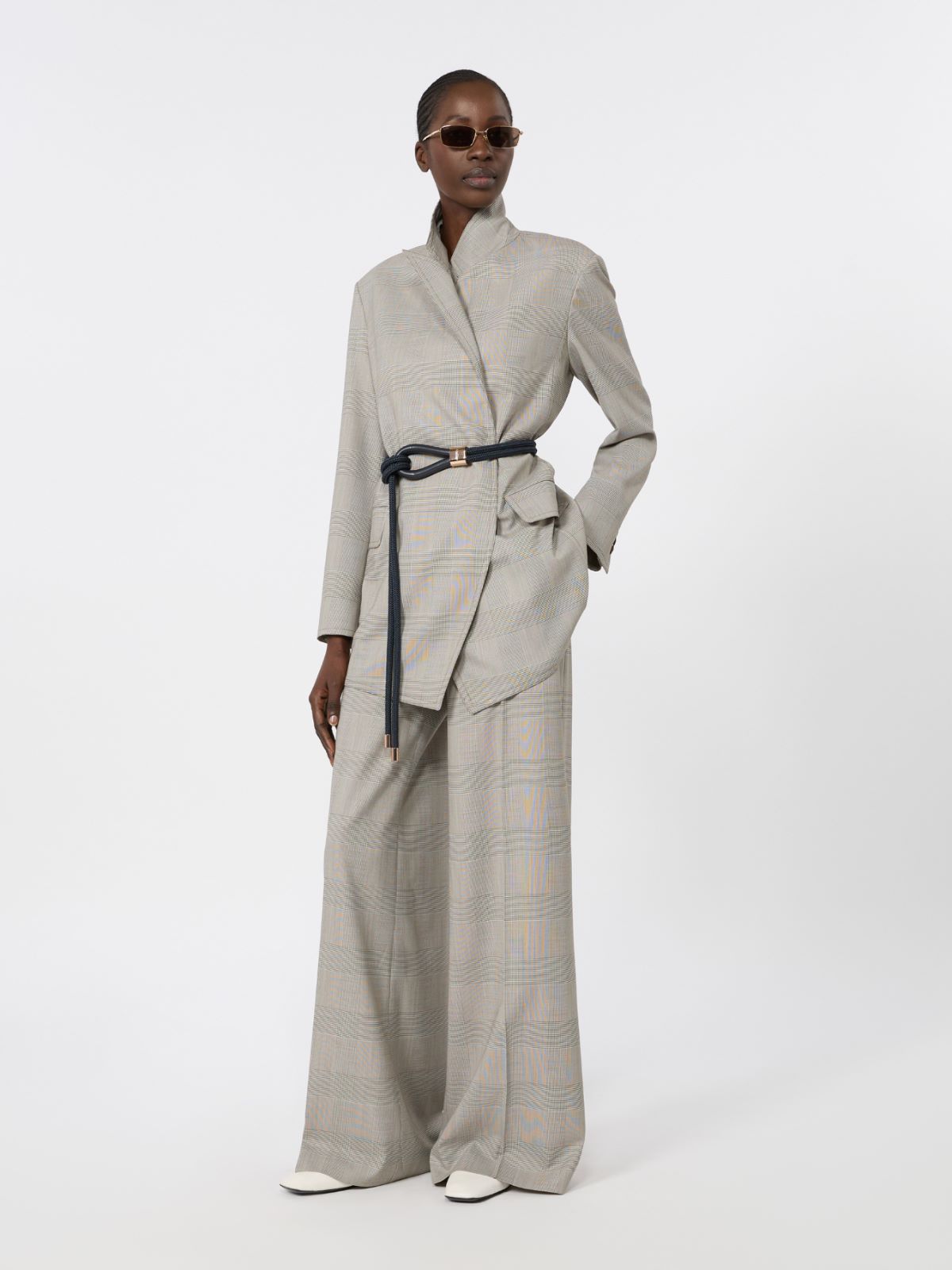 Glen plaid wool robe-inspired coat + OLIVE GREEN - Max Mara