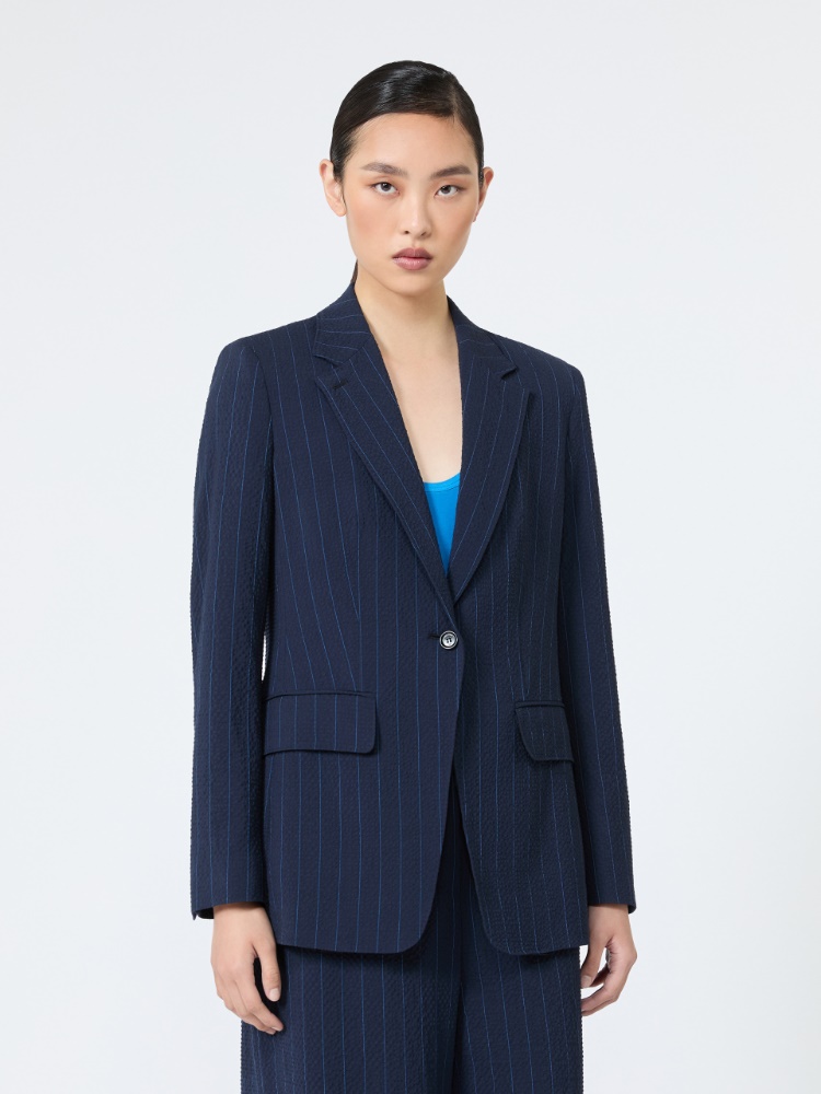 Blazer aus Woll-Seersucker mit Nadelstreifen - ULTRAMARINE - 2