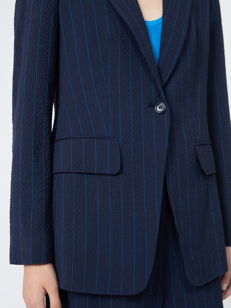 Blazer aus Woll-Seersucker mit Nadelstreifen - ULTRAMARINE - 4