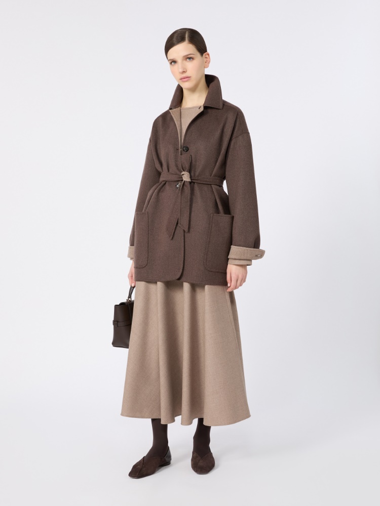 Single-breasted cashmere foule jacket - DUNKELBRAUN