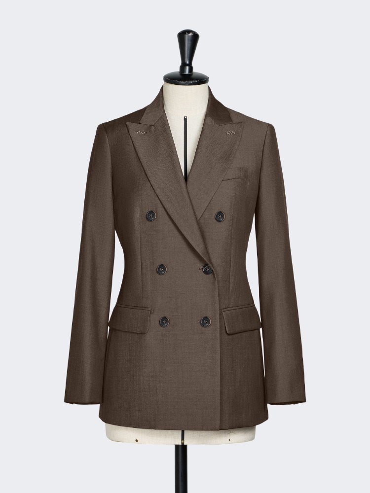 Double-breasted wool gabardine blazer - TOBACCO