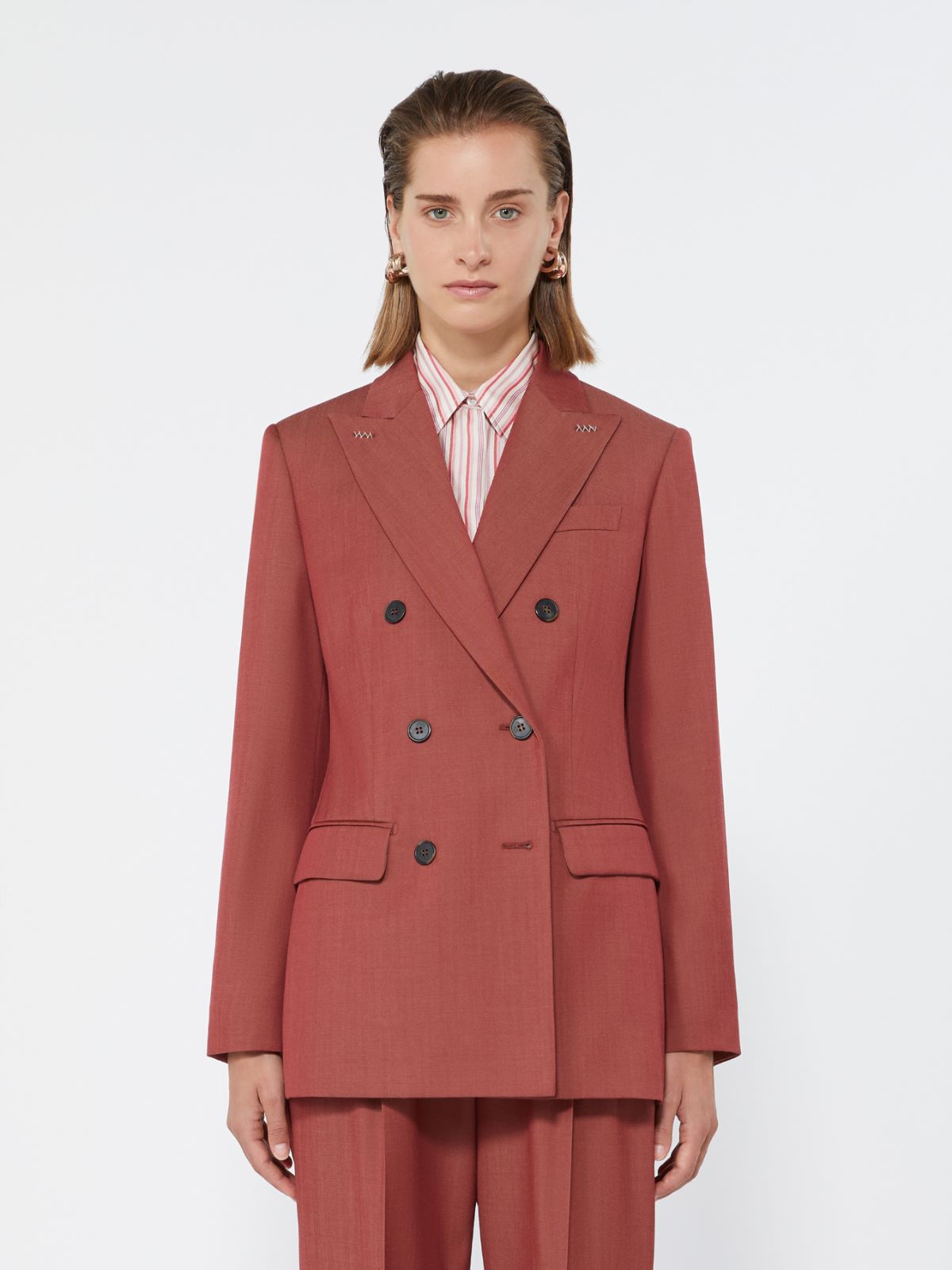 Double-breasted wool gabardine blazer - RED - Max Mara - 2