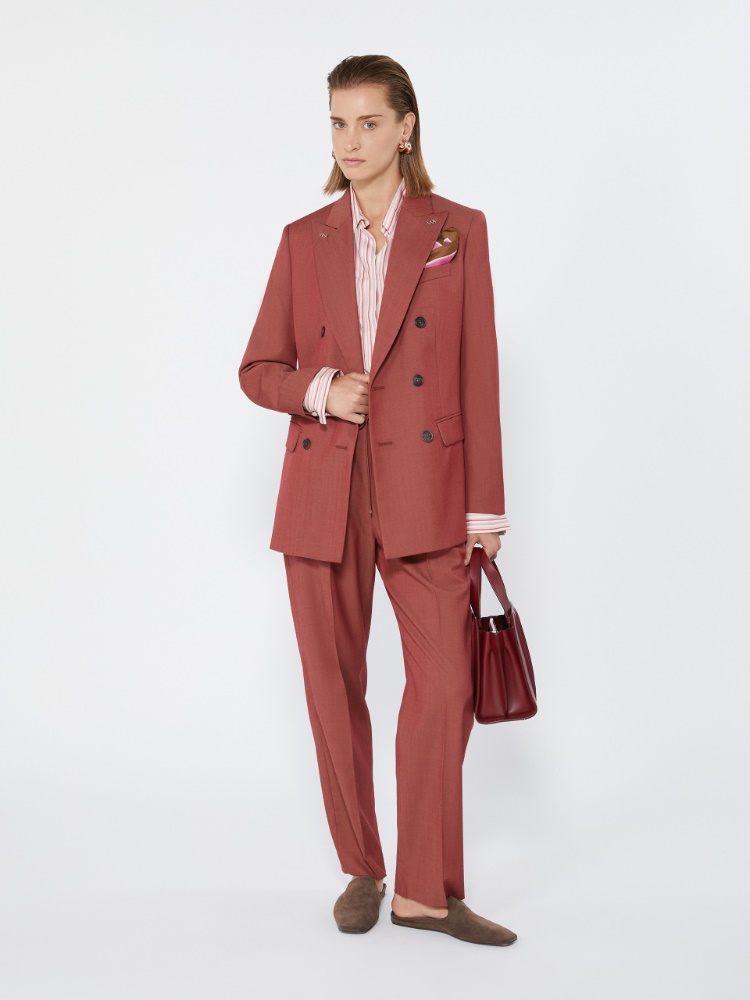 Double-breasted wool gabardine blazer - RED