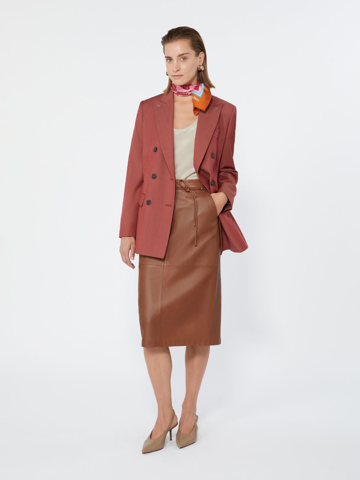 Double-breasted wool gabardine blazer - RED - Max Mara