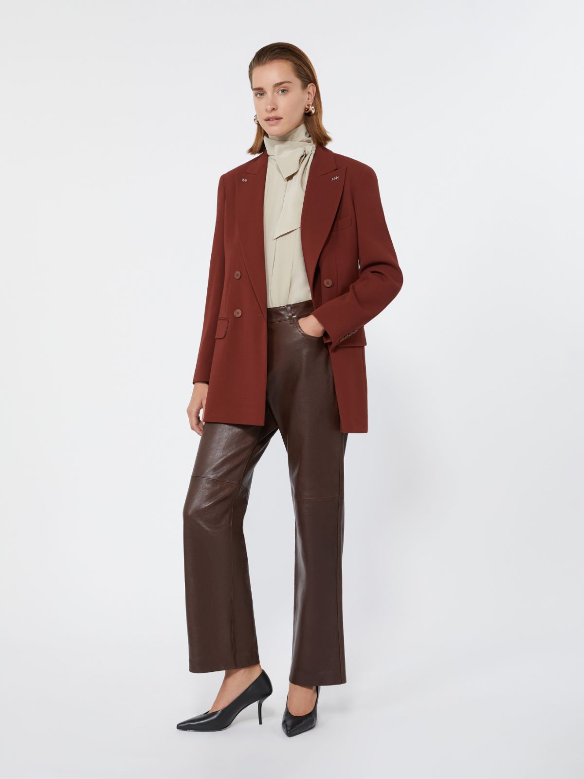 Double-breasted wool cady blazer - BRICK RED
