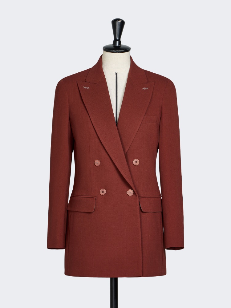 Double-breasted wool cady blazer - BRICK RED