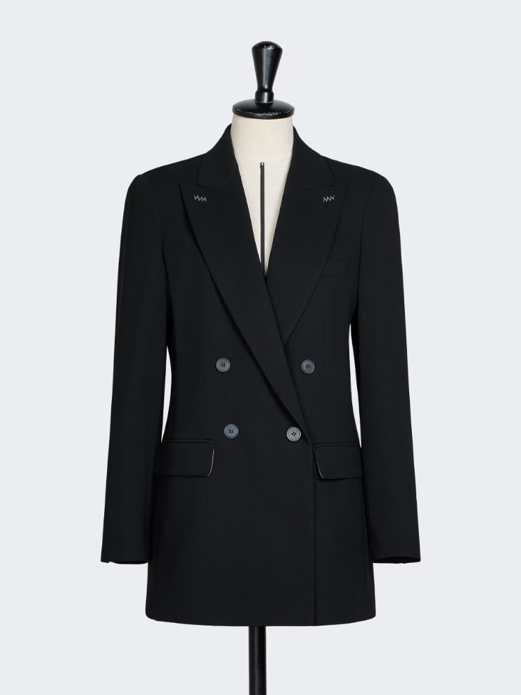 Double-breasted wool cady blazer - BLACK