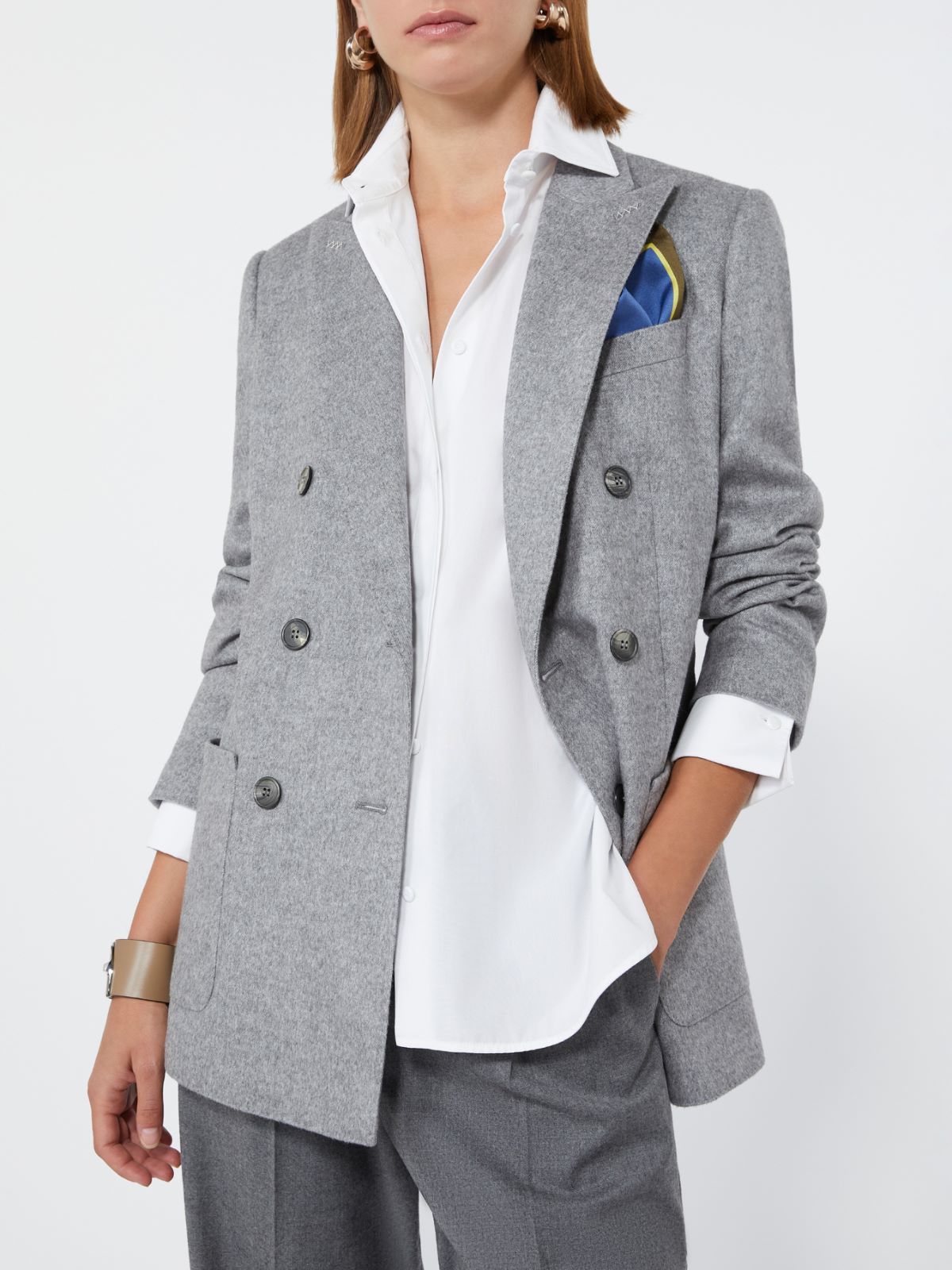 Double-breasted silk and cashmere blazer - LIGHT GREY - Max Mara - 4