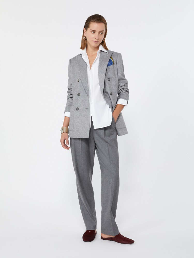 Double-breasted silk and cashmere blazer - LIGHT GREY