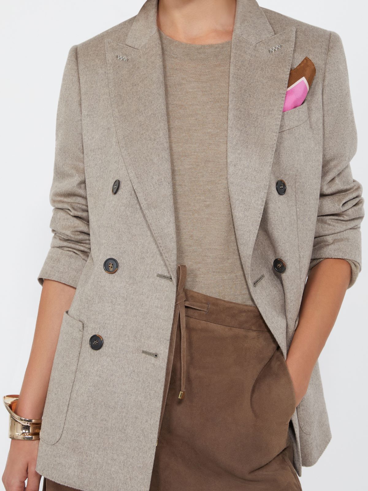 Double-breasted silk and cashmere blazer - SAND - Max Mara - 4
