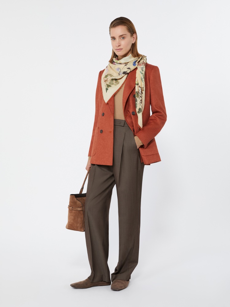 Double-breasted silk and cashmere blazer - BRICK RED