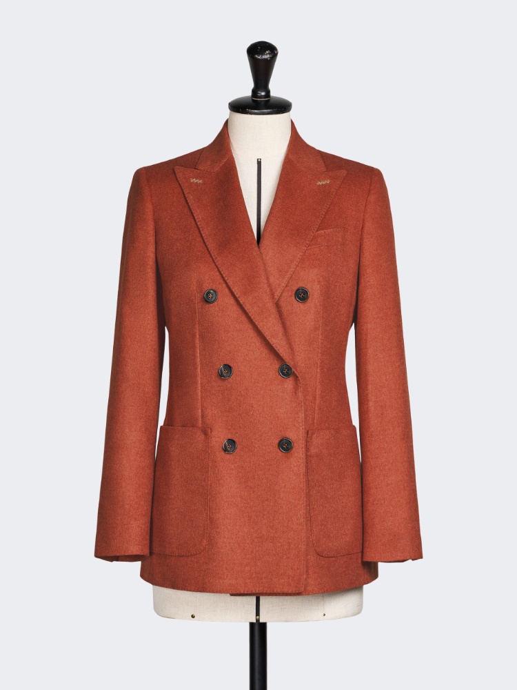 Double-breasted silk and cashmere blazer - BRICK RED