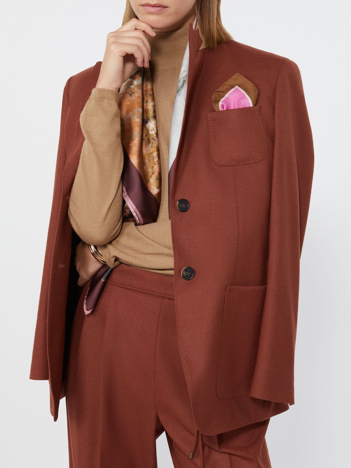 Single-breasted cashmere foule blazer - BRICK RED - Max Mara - 5