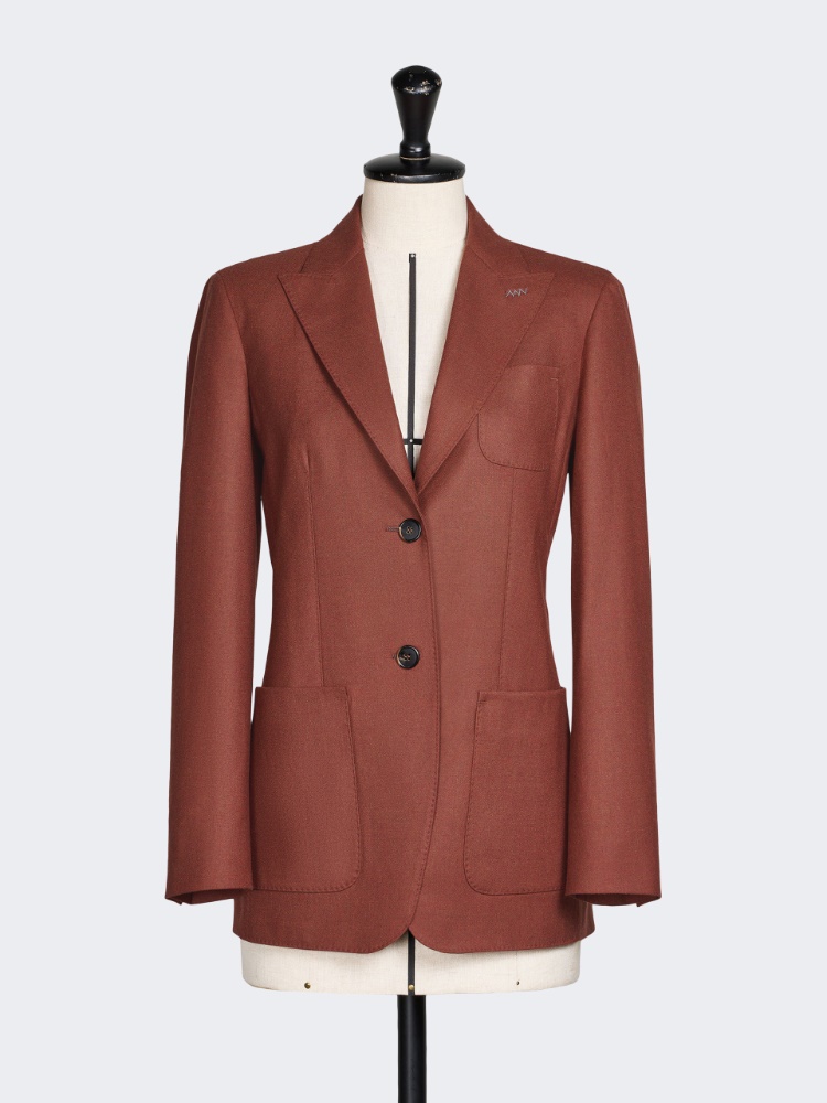 Single-breasted cashmere foule blazer - BRICK RED