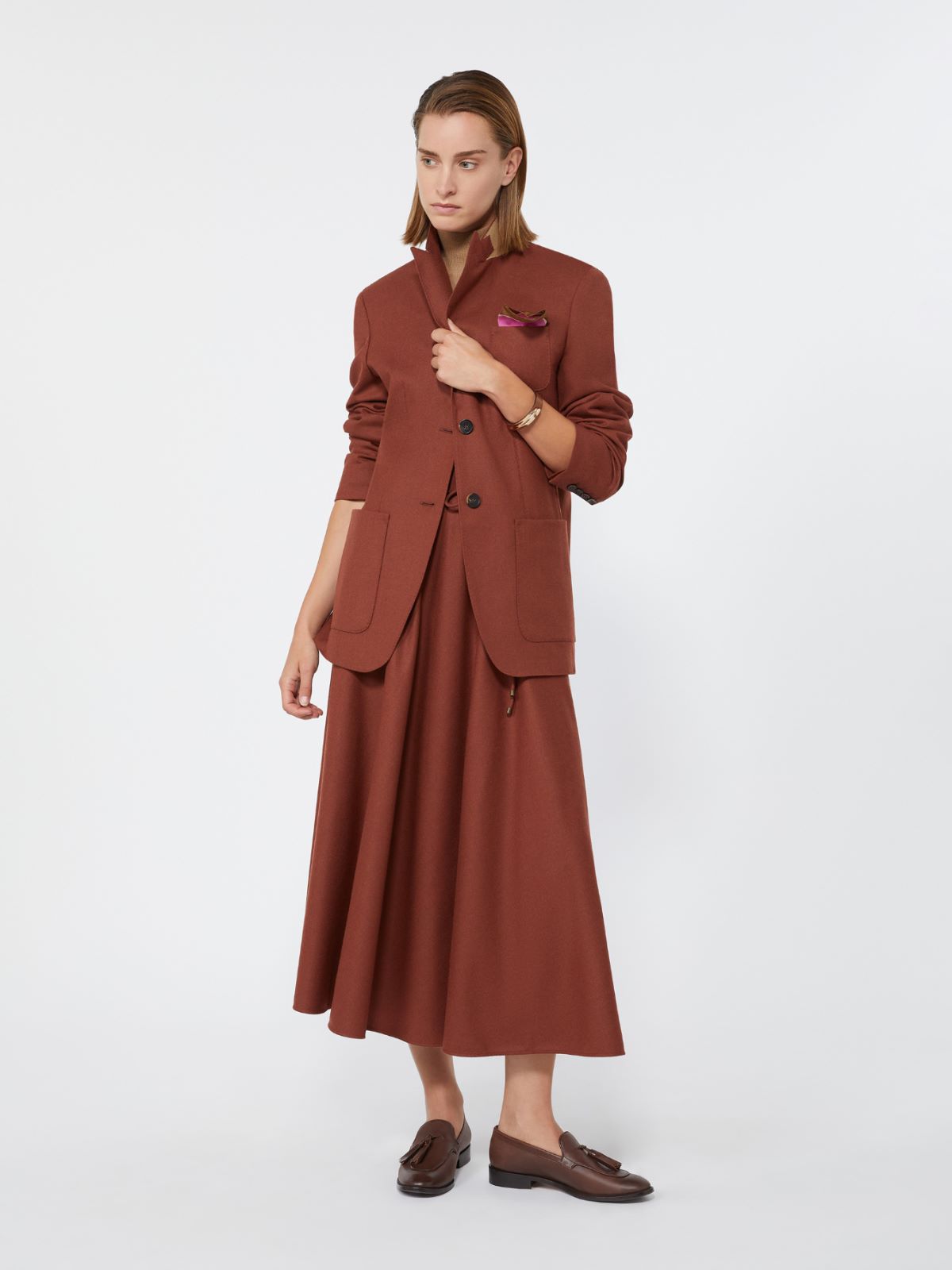 Single-breasted cashmere foule blazer - BRICK RED - Max Mara