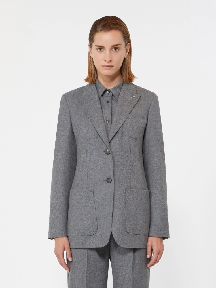 Jednorzędowy blezer z kaszmirowej tkaniny foulé - ŚREDNIOSZARY - Max Mara - 2