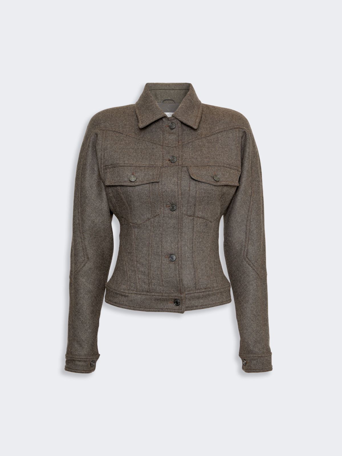 Kurtka typu trucker z filcowanej wełny - BRĄZOWO-SZARY - Max Mara - 6