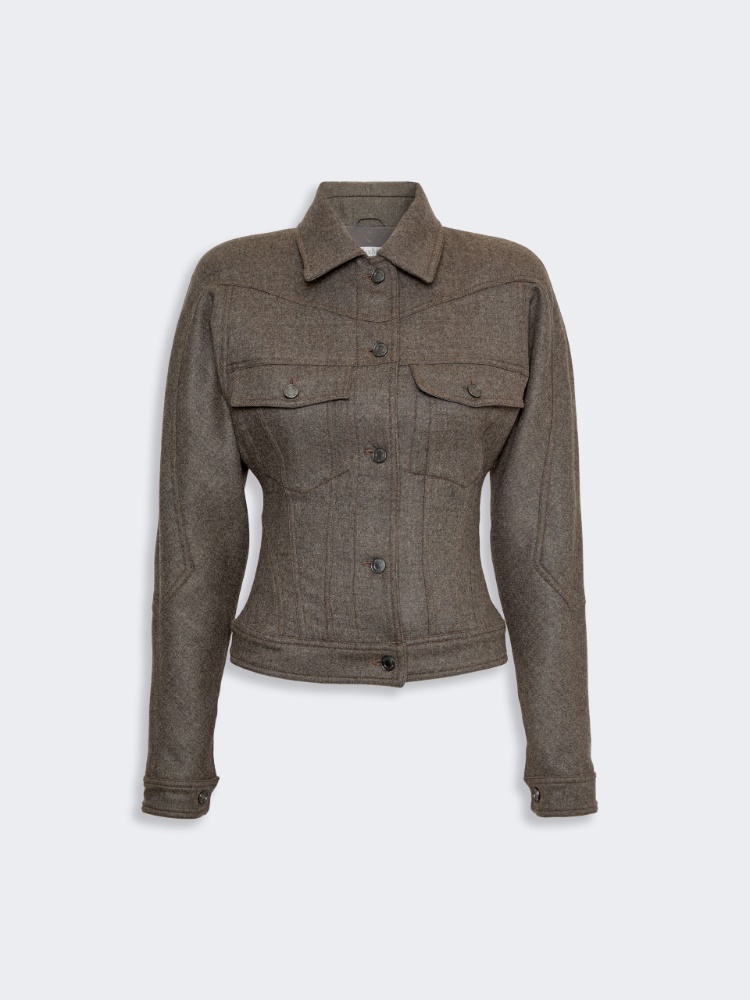 Kurtka typu trucker z filcowanej wełny - BRĄZOWO-SZARY - Max Mara - 6