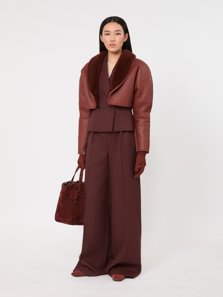 Denim-effect wool double-breasted jacket - RUST