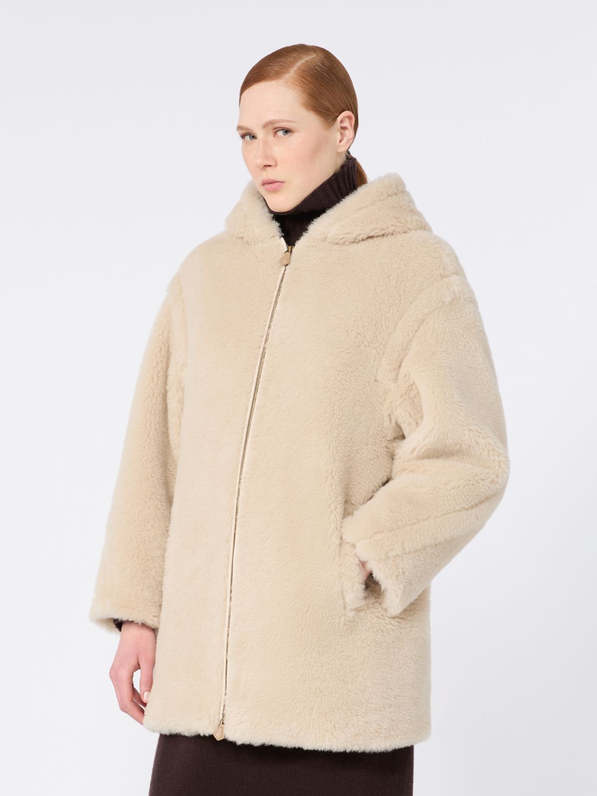 Alpaca and wool Teddy fabric hooded coat - BEIGE - Max Mara - 2