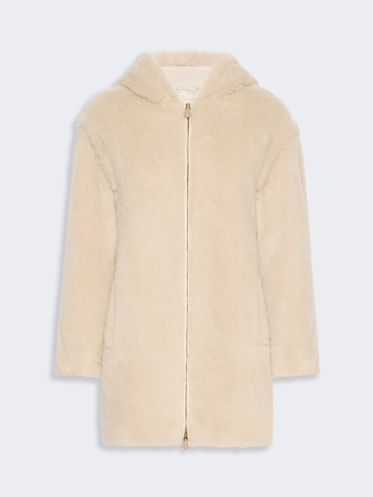Alpaca and wool Teddy fabric hooded coat - BEIGE