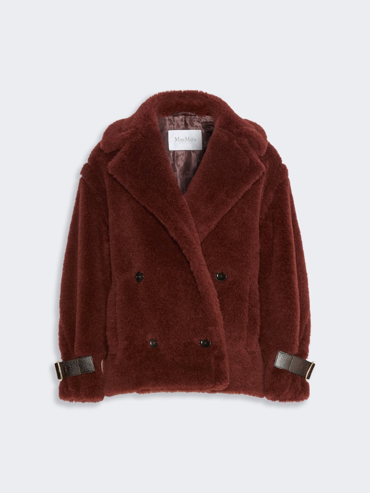 Alpaca and wool Teddy fabric cropped biker jacket - ROUILLE