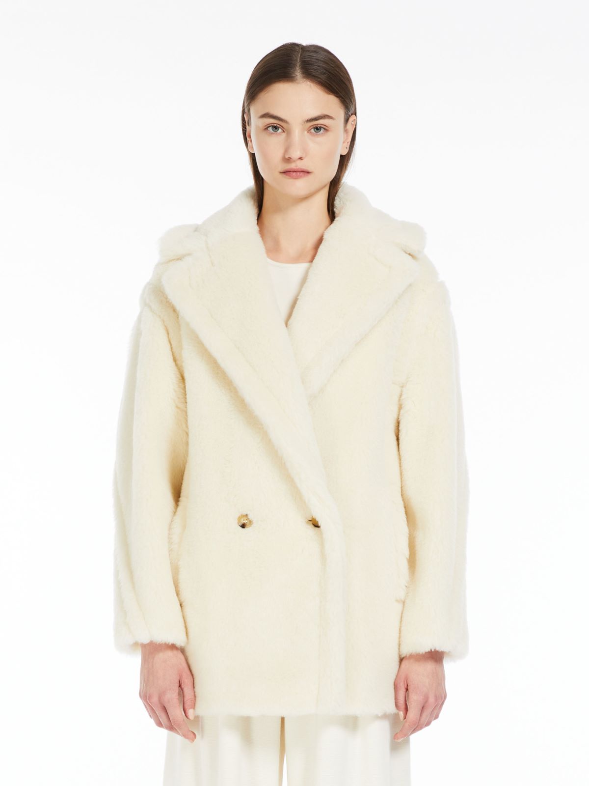 Short Teddy Bear Icon Coat in alpaca and wool - WHITE - 2