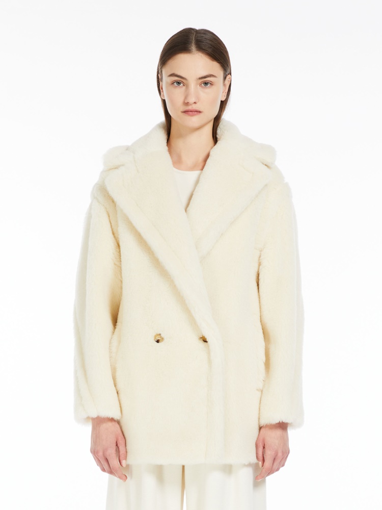 Short Teddy Bear Icon Coat in alpaca and wool - WHITE - 2