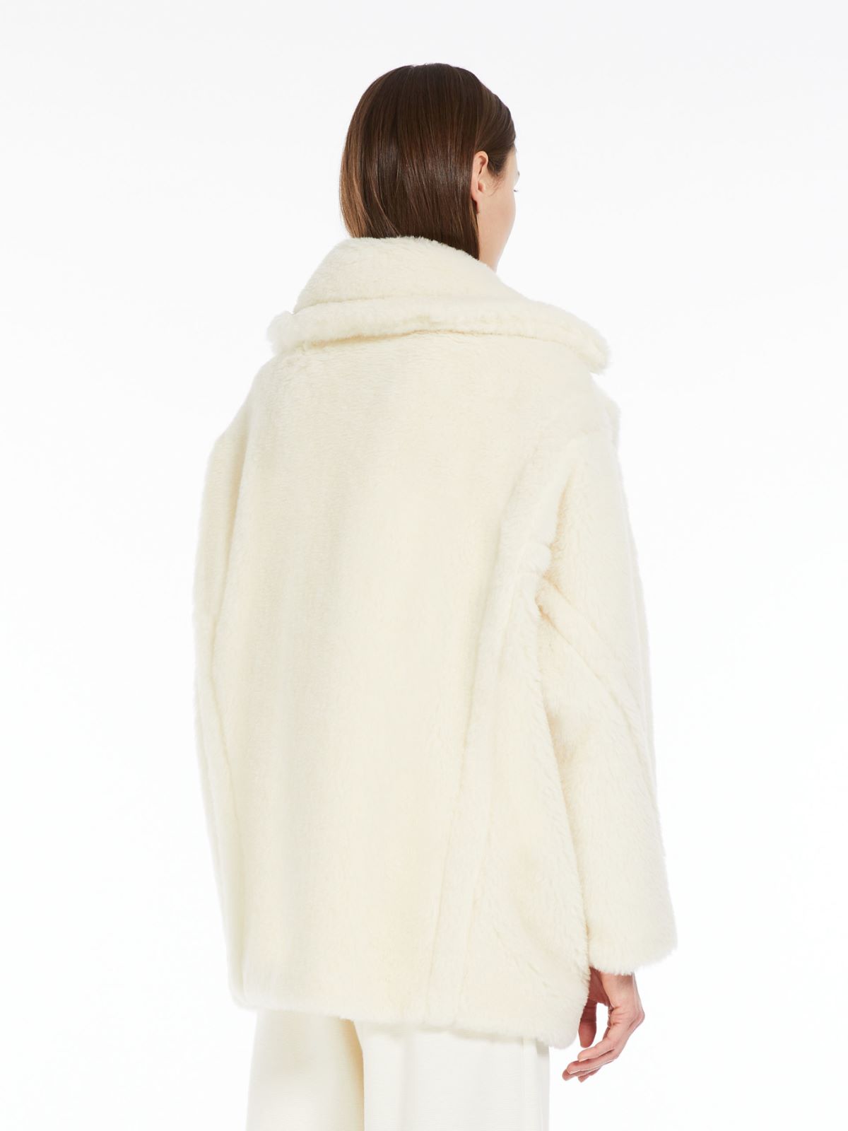 Short Teddy Bear Icon Coat in alpaca and wool - WHITE - 3