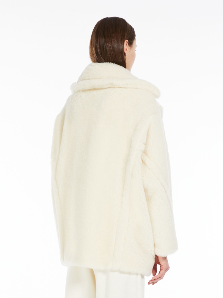 Short Teddy Bear Icon Coat in alpaca and wool - WHITE - 3