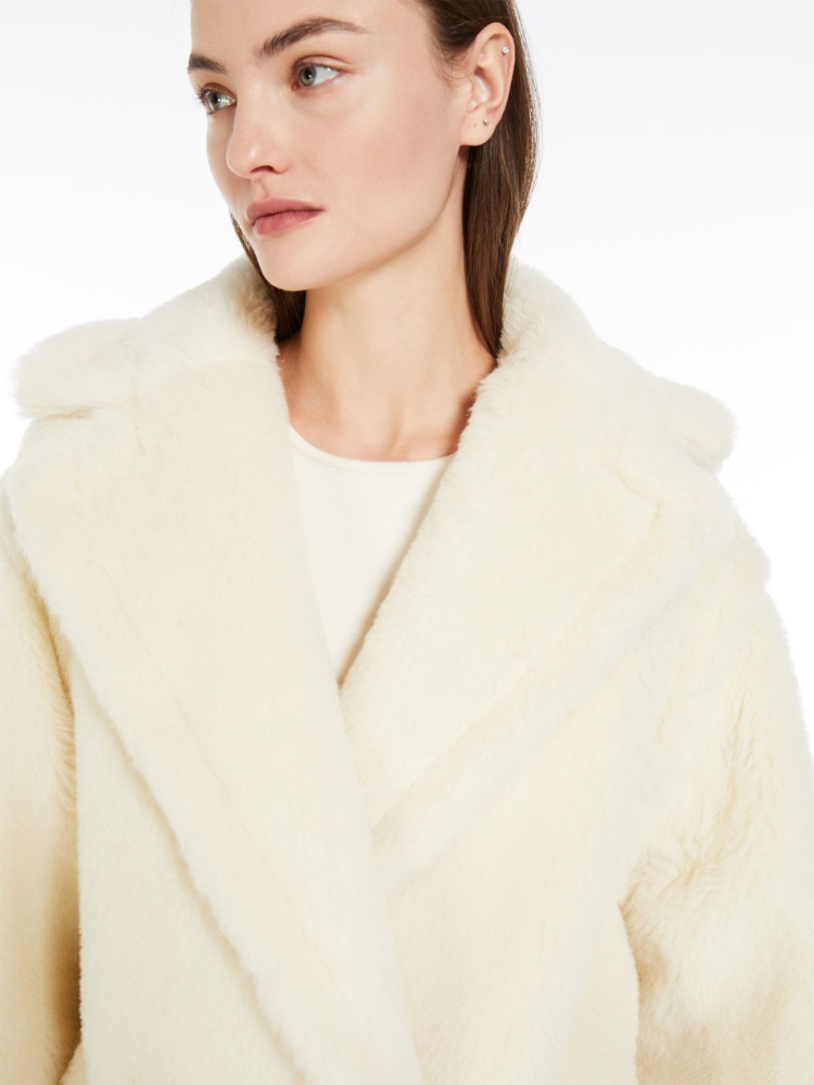 Short Teddy Bear Icon Coat in alpaca and wool - WHITE - 4