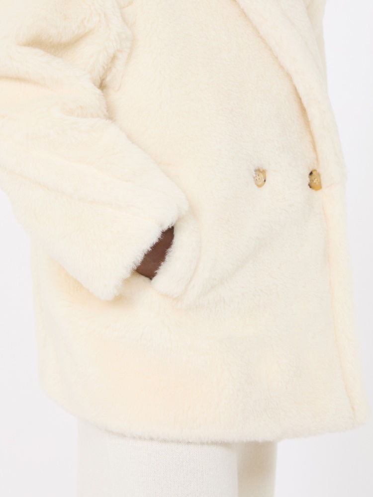 Short Teddy Bear Icon Coat in alpaca and wool - WHITE