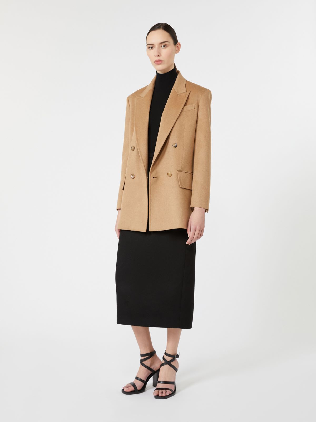 Sable-look camel pencil skirt - BLACK