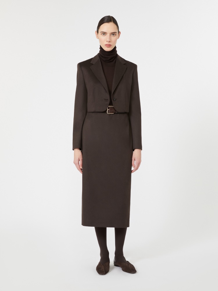Sable-look camel pencil skirt - DARK BROWN - Max Mara
