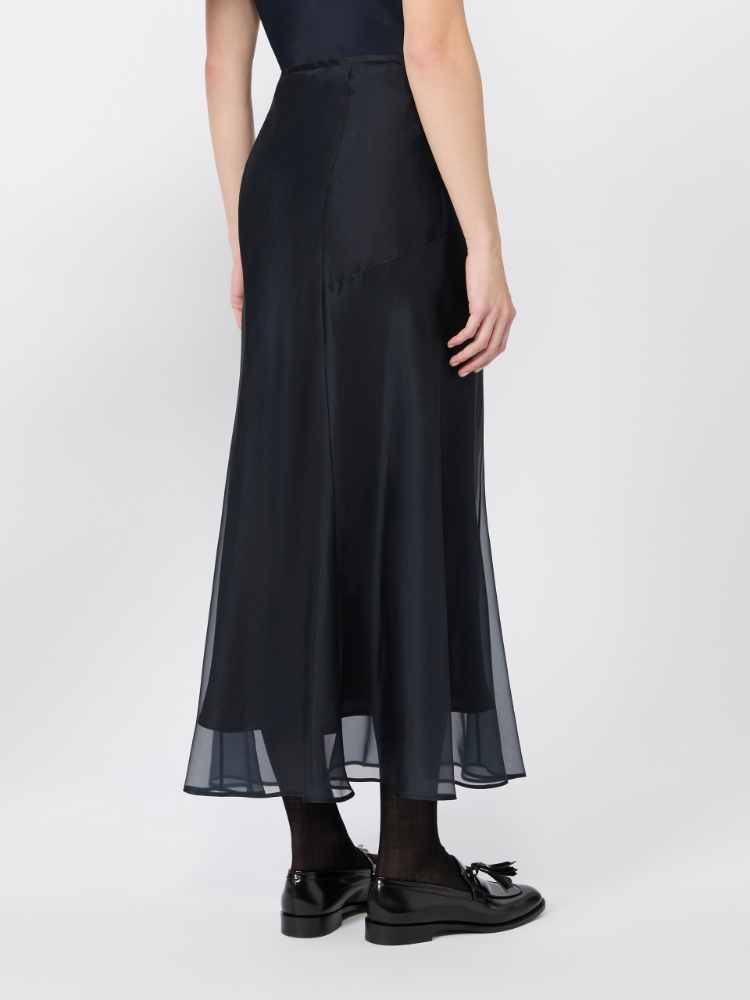 Silk organza calf-length skirt - ULTRAMARINE - 3