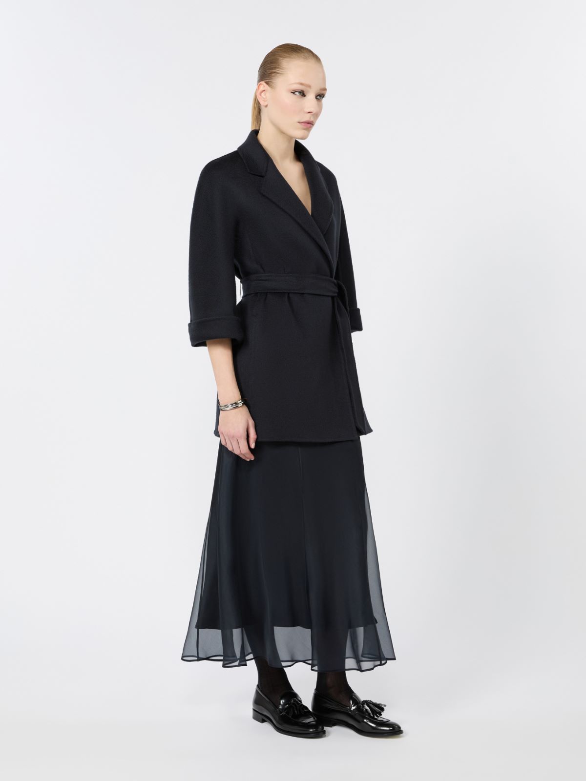 Silk organza calf-length skirt - ULTRAMARINE