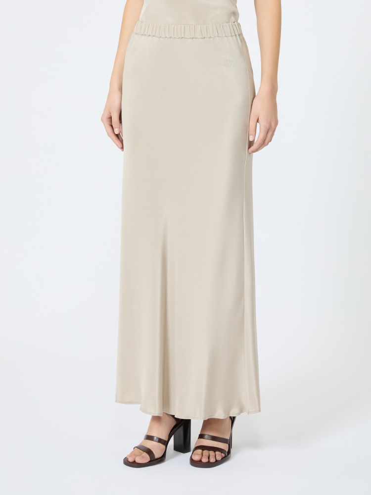 Long, silk crêpe de Chine skirt - STONE - 2