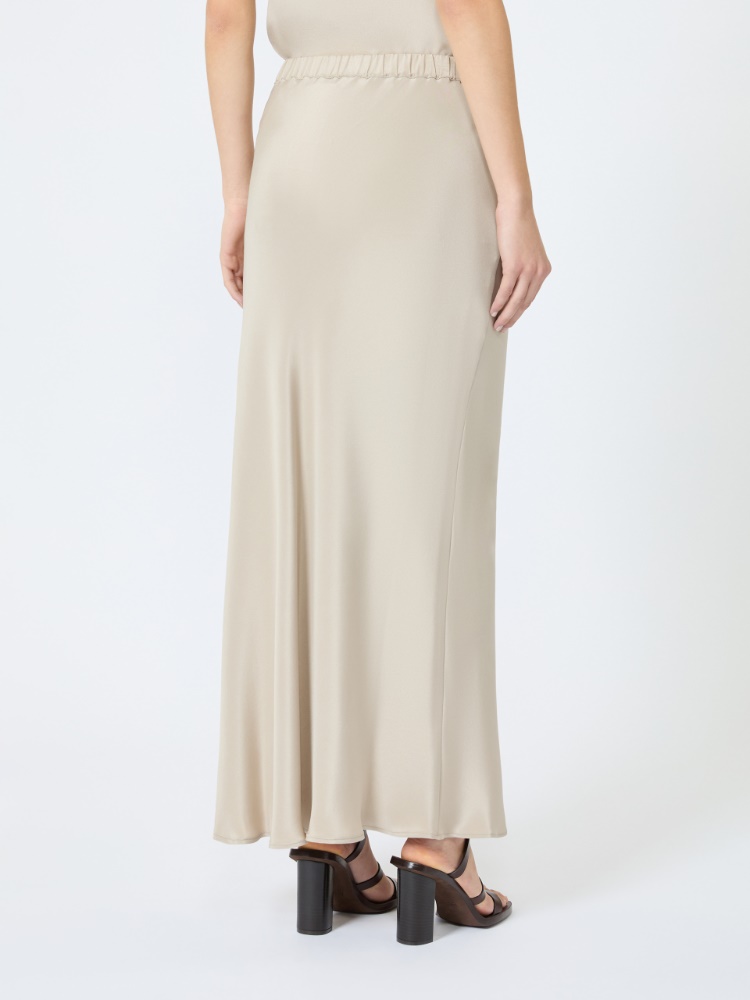 Long, silk crêpe de Chine skirt - STONE - 3