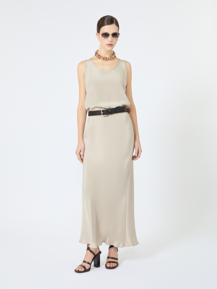 Long, silk crêpe de Chine skirt - STONE