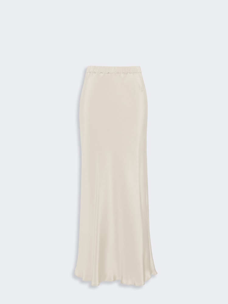Long, silk crêpe de Chine skirt - STONE