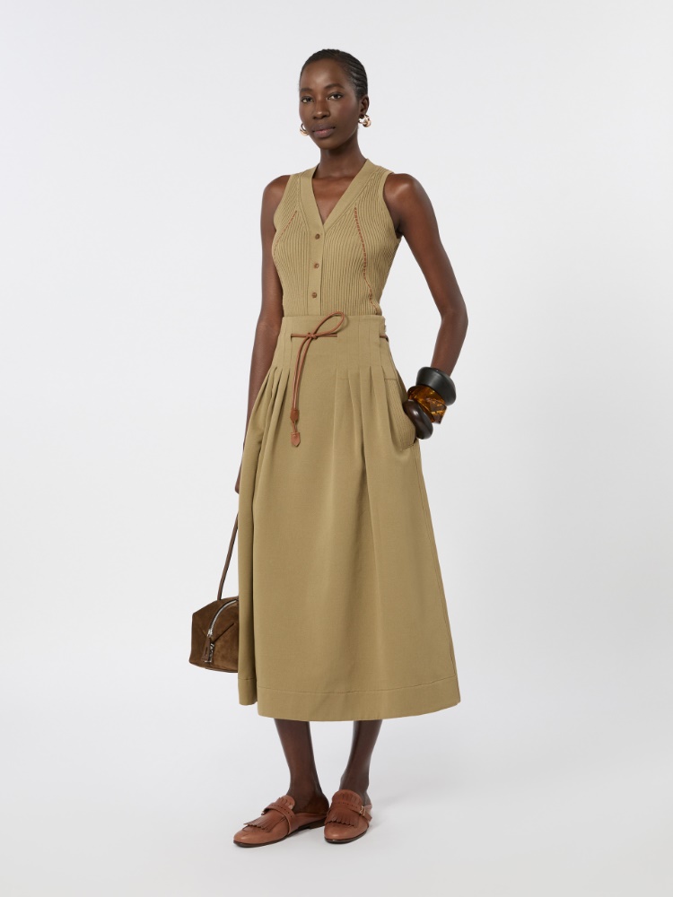Spódnica plisowana z bawełnianego ottomanu + KHAKI - Max Mara