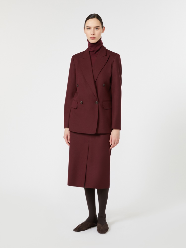 Wool flannel midi skirt - WINE-COLOURED