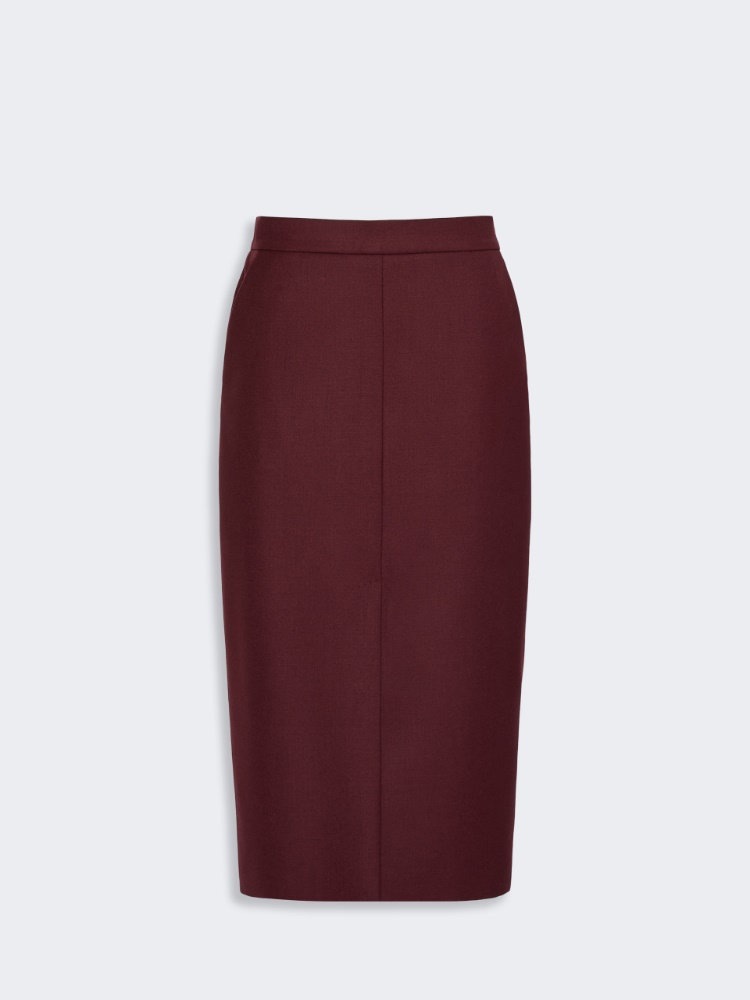 Wool flannel midi skirt - WINE-COLOURED