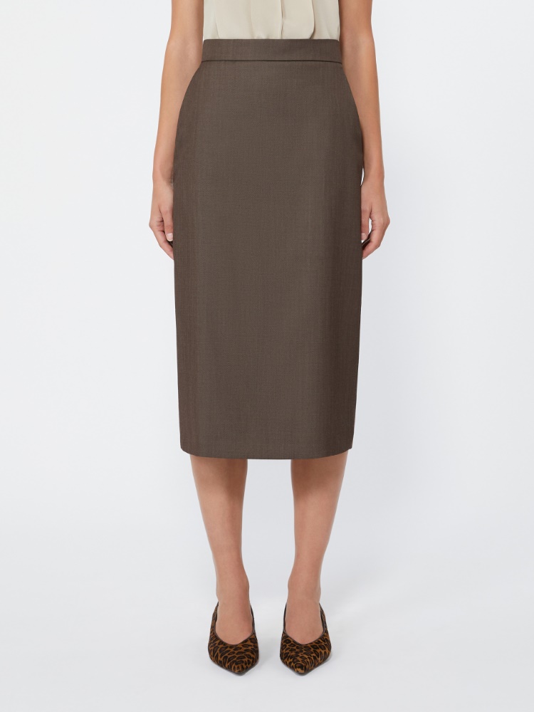 Wool gabardine pencil skirt - TOBACCO - Max Mara - 2