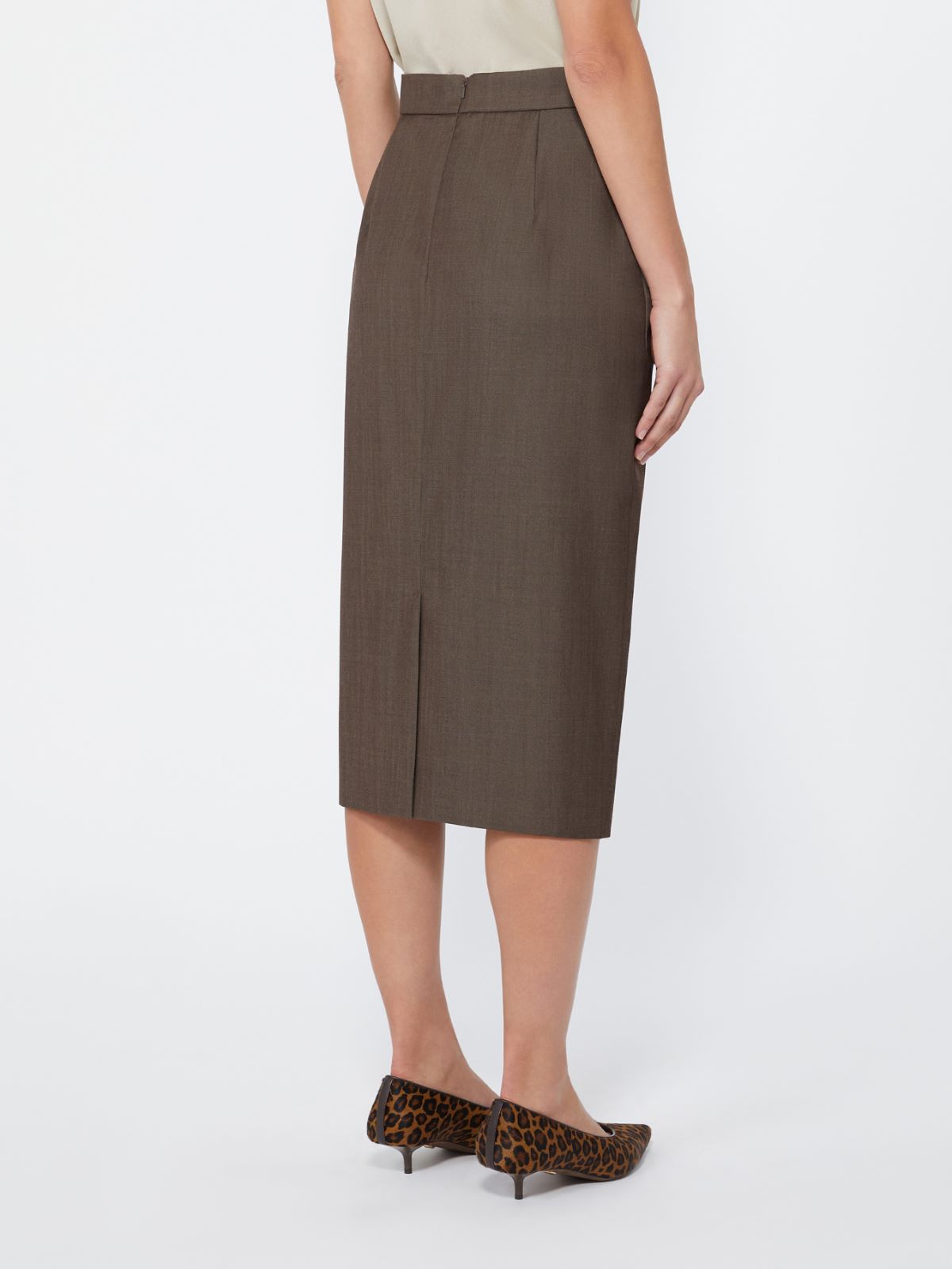 Wool gabardine pencil skirt - TOBACCO - Max Mara - 3