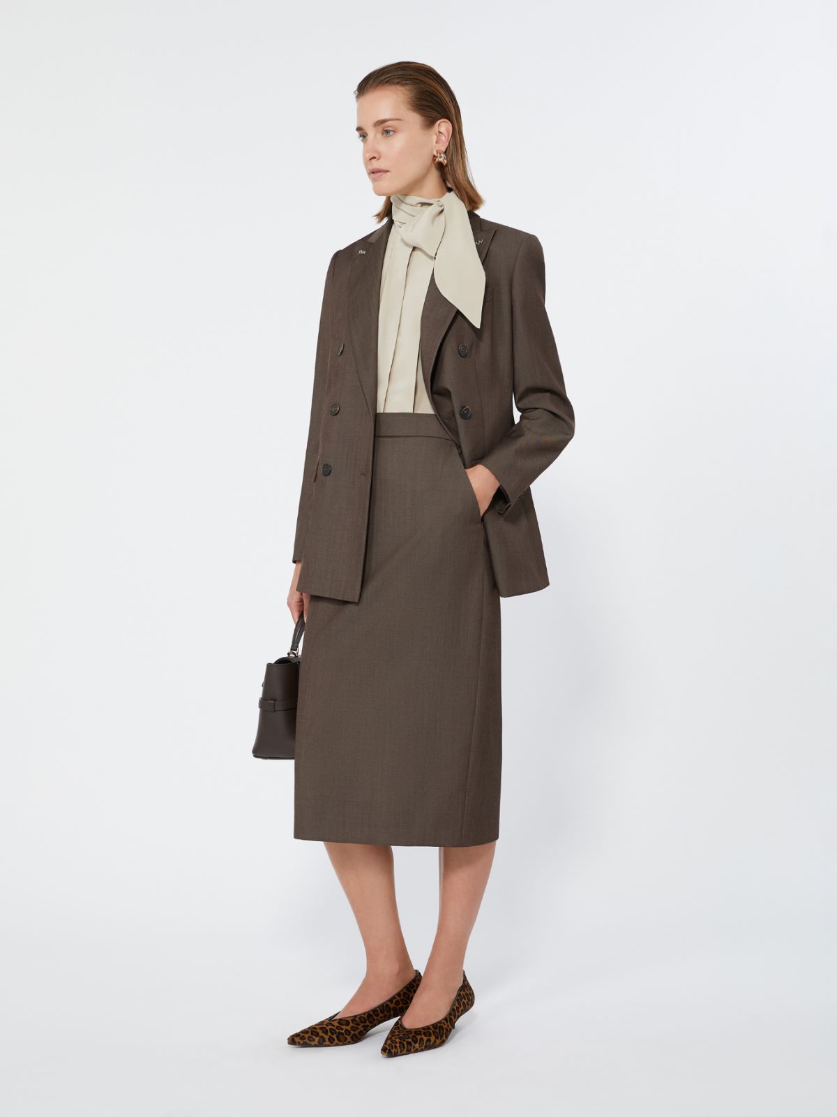 Wool gabardine pencil skirt - TOBACCO - Max Mara