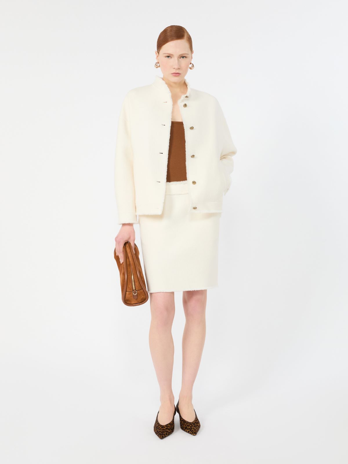 Short wool jersey skirt - WHITE