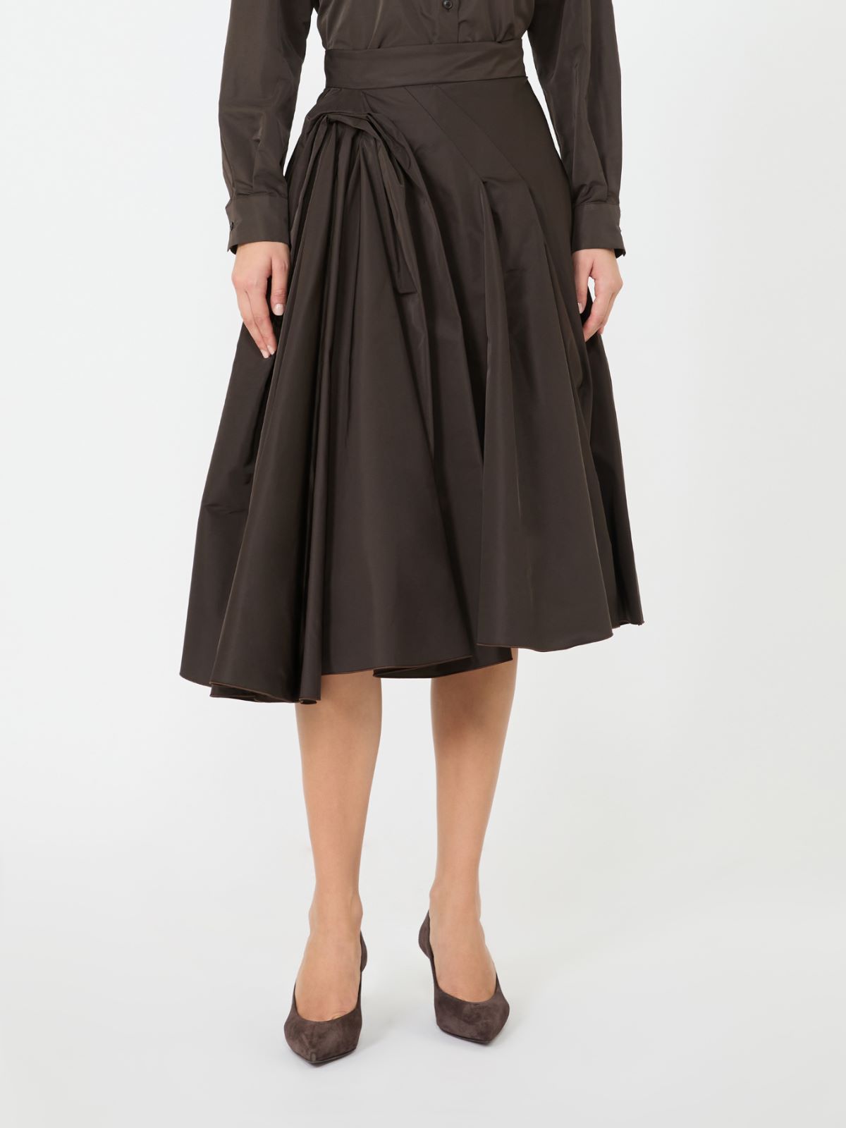 Silk-blend midi skirt - DARK BROWN - Max Mara - 2