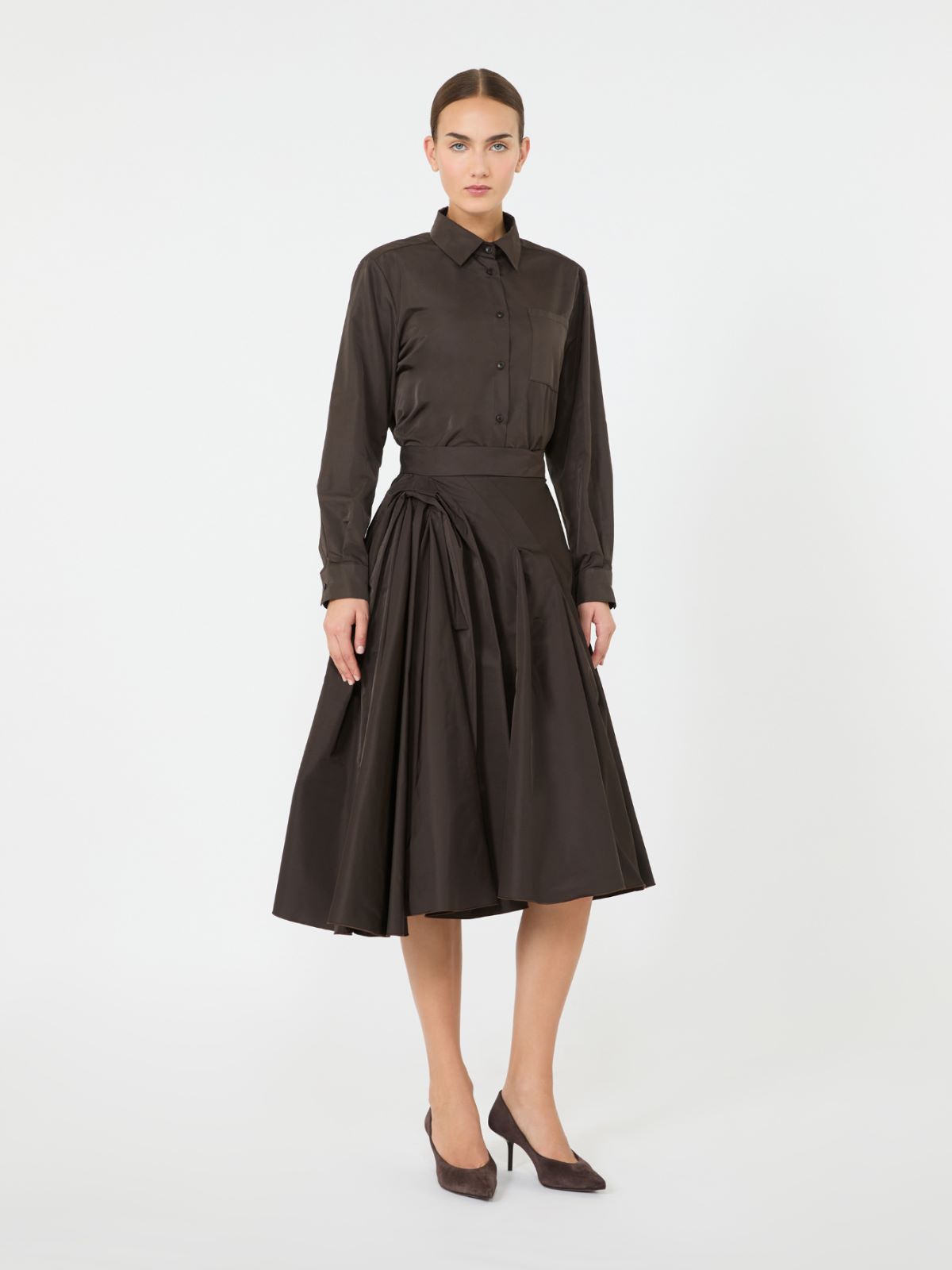 Silk-blend midi skirt - DARK BROWN - Max Mara