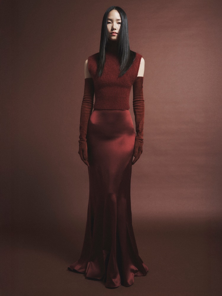 Long silk satin skirt + RUST - Max Mara